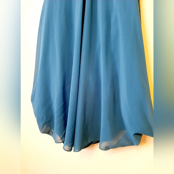 Silk Turquoise Draped Dress - Picture 5 of 9